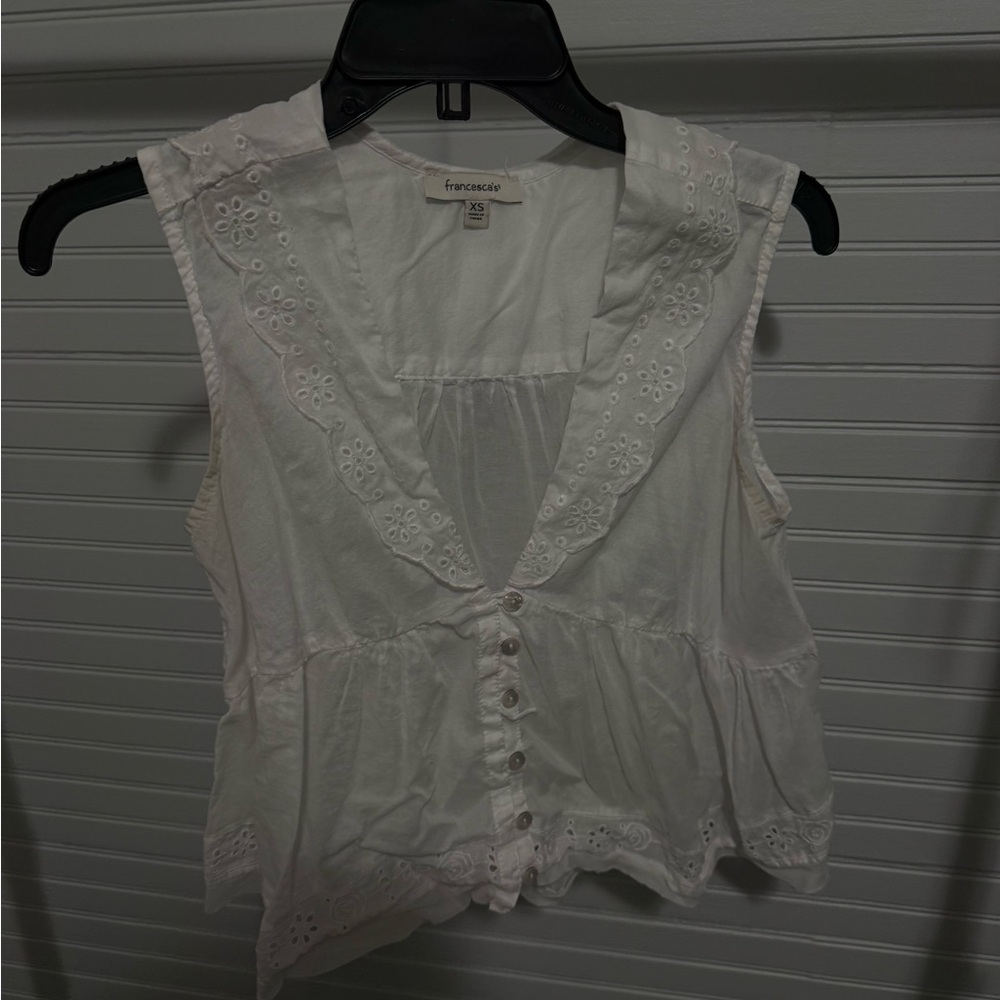 Francesca's Collections White Eyelet Button-Down Blouse